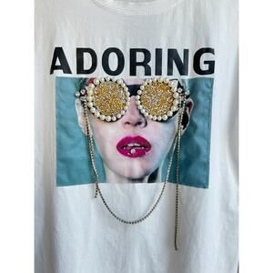 Fashion Nova “Adoring” Embellished T-Shirt Dress White Rhinestones Pearl S/M NWT